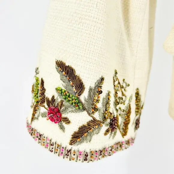 Vintage 90s Escada Ivory Elegant Cream Beaded Linen Cotton Skirt Suit - Picture 4 of 10